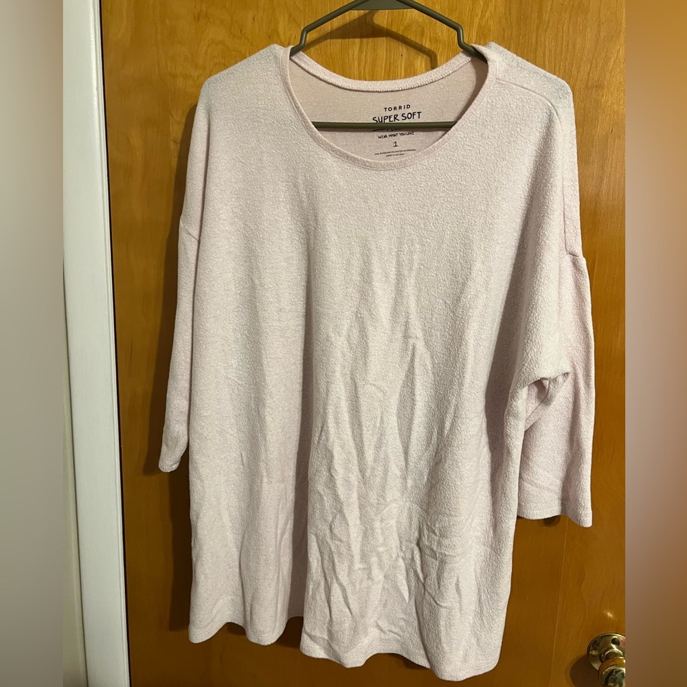 Torrid super soft plush tunic sweater elbow length sleeve light pink size 1 (1X)